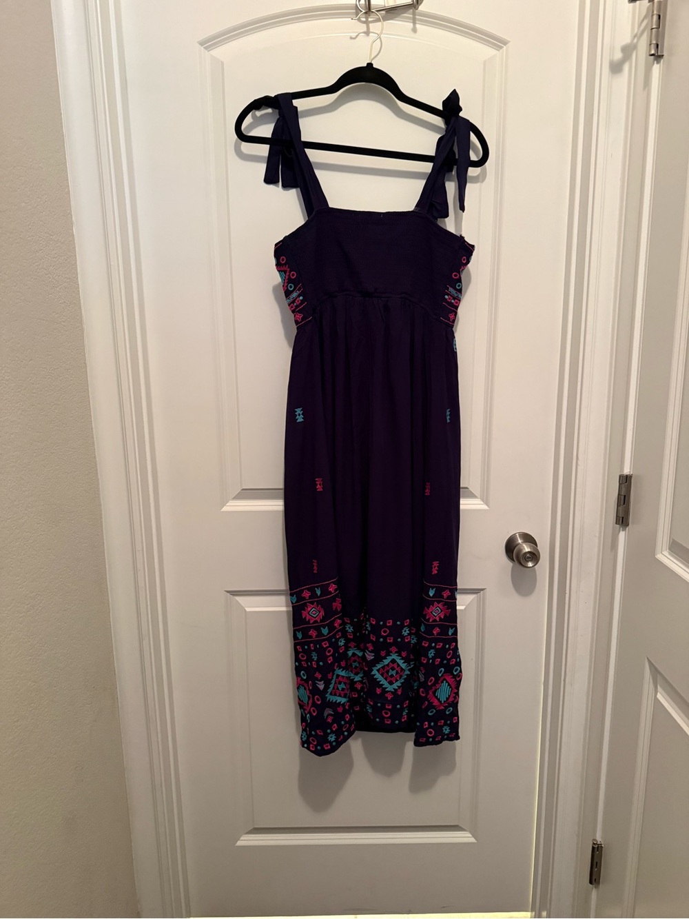 Savanna Jane Navy Midi Dress with Pink & Teal Embroidery - Picture 4 of 4
